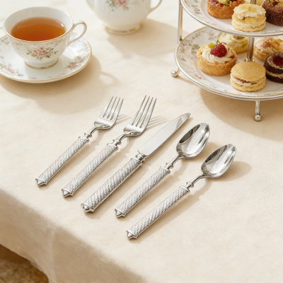 40-Piece Retro Rope-Pattern Flatware Set, Handcrafted 18/10 Stainless Steel Cutlery With Art Deco Design, Dishwasher Safe