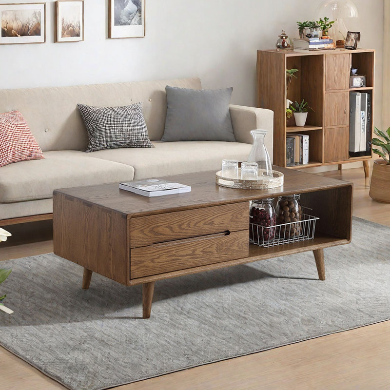 Table basse moderne en bois massif rectangulaire, H 17,7 po x L 39,4 po x l 21,3 po