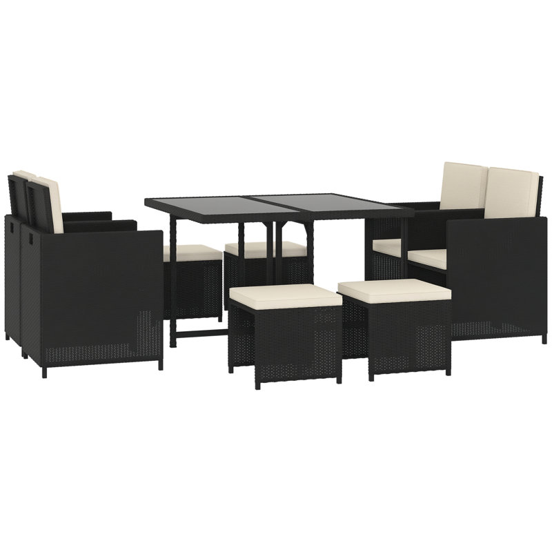 Arkisha 8 - Person Wicker Patio Dining Set with Square Table , Cushions Included