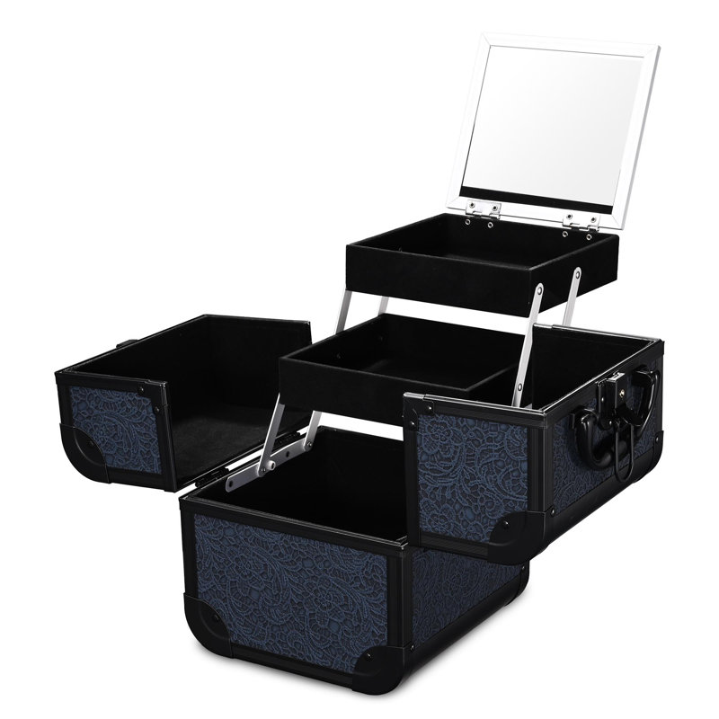 Organisateur de maquillage pour trousse de maquillage House of Hampton® avec artiste miroir, Minuit rococo