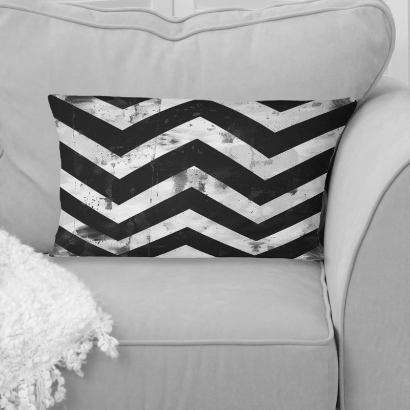 Coussin moderne noir et blanc à chevrons modernes II