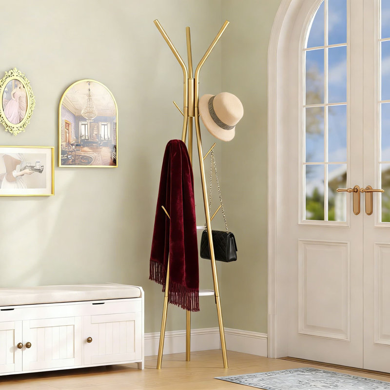 Portemanteau autoportant avec 12 crochets et 2 tablettes, organisateur d'entrée pour vestibules, chapeaux, sacs et foulards