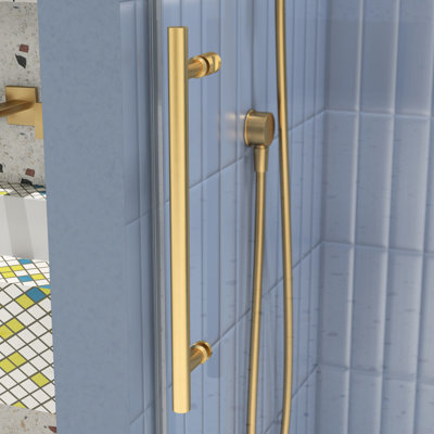 Shower Sliding Door With 5/16" Tempered Glass - Brushed Gold, Easy Clean Coating, Glass, Gold Finish, Nano Clean,