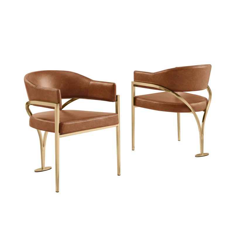 Chaises d'appoint Leathaire avec base à trois pieds en chrome doré mat, Caramel