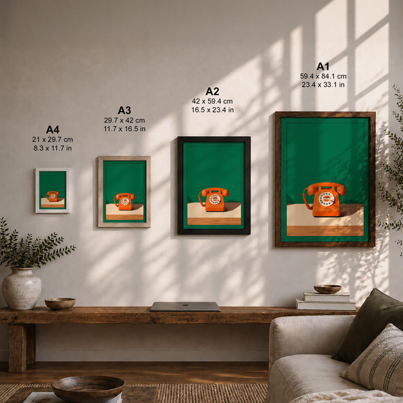Telephone Call Retro - Framed Print, A1 - 84.1 x 59.4 cm, Oak