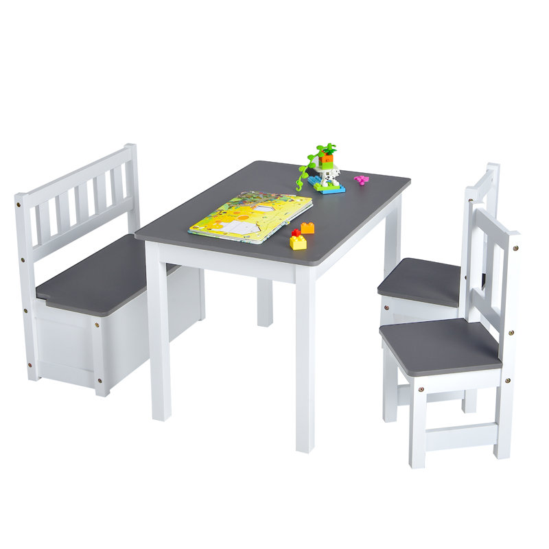 Deundrea Kids 4 Piece Play Or Activity Table and Chair Set, Gray