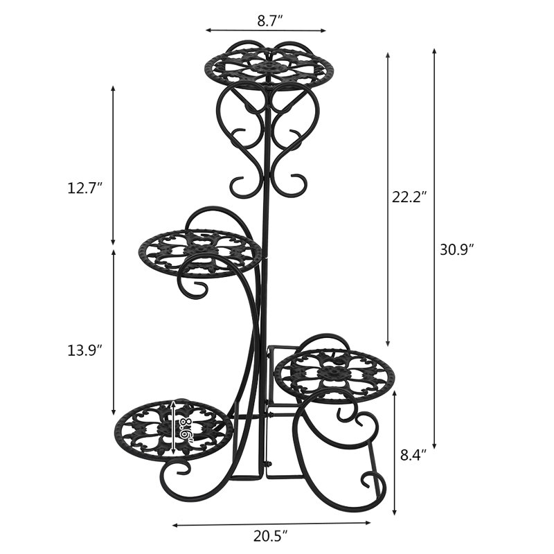 4 pots de fleurs arrondis en métal
