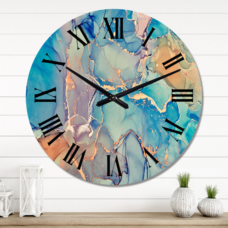 Horloge murale moderne bleue et orange, Grand