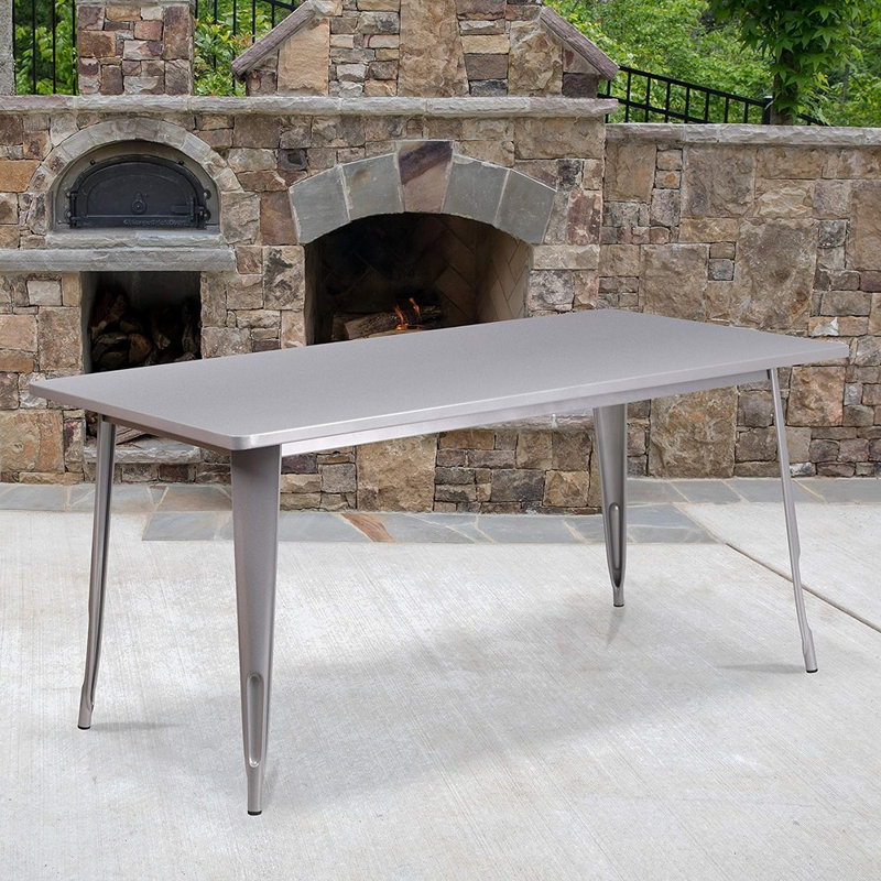 Eure 31.5" x 63" Rectangular Metal Indoor-Outdoor Table - Industrial Table, Silver