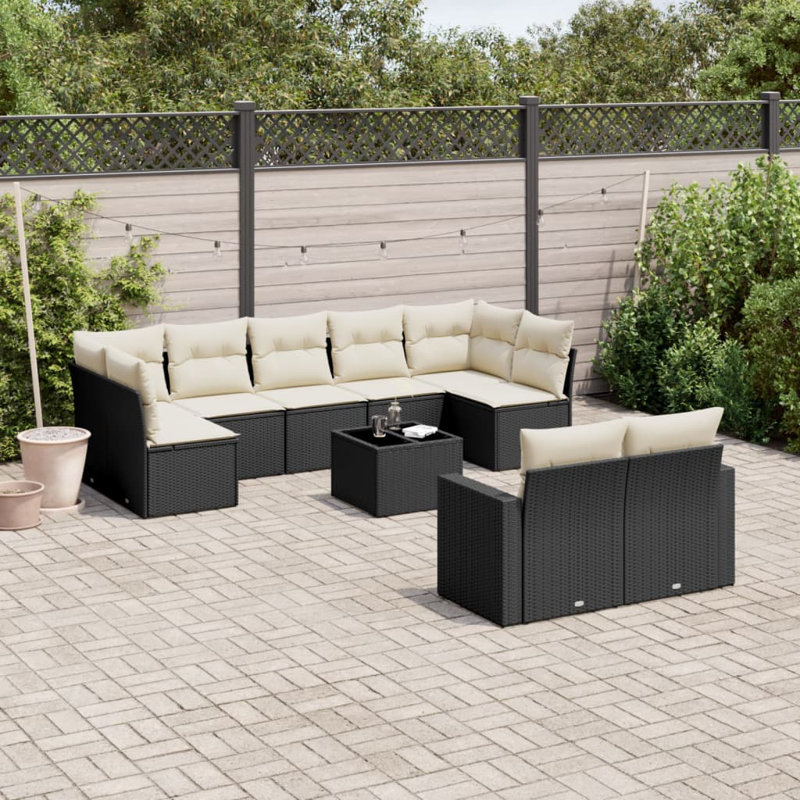 Vidaxl Garden Sofa Set Black And Cream White PE Rattan Large