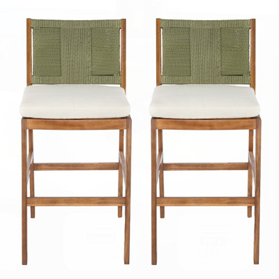 Ensemble de 2 tabourets de bar d'extérieur en bois d'acacia avec dossier en osier, parfait pour la terrasse et l'îlot de cuisine