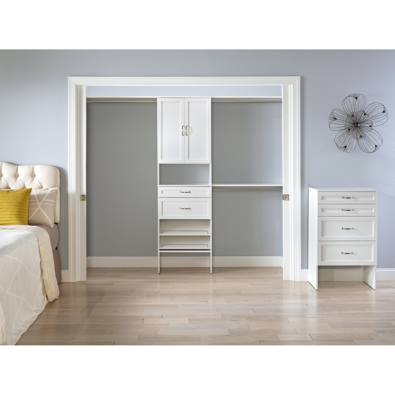 Closet System with Drawers and Shoe Shelves, Pure White