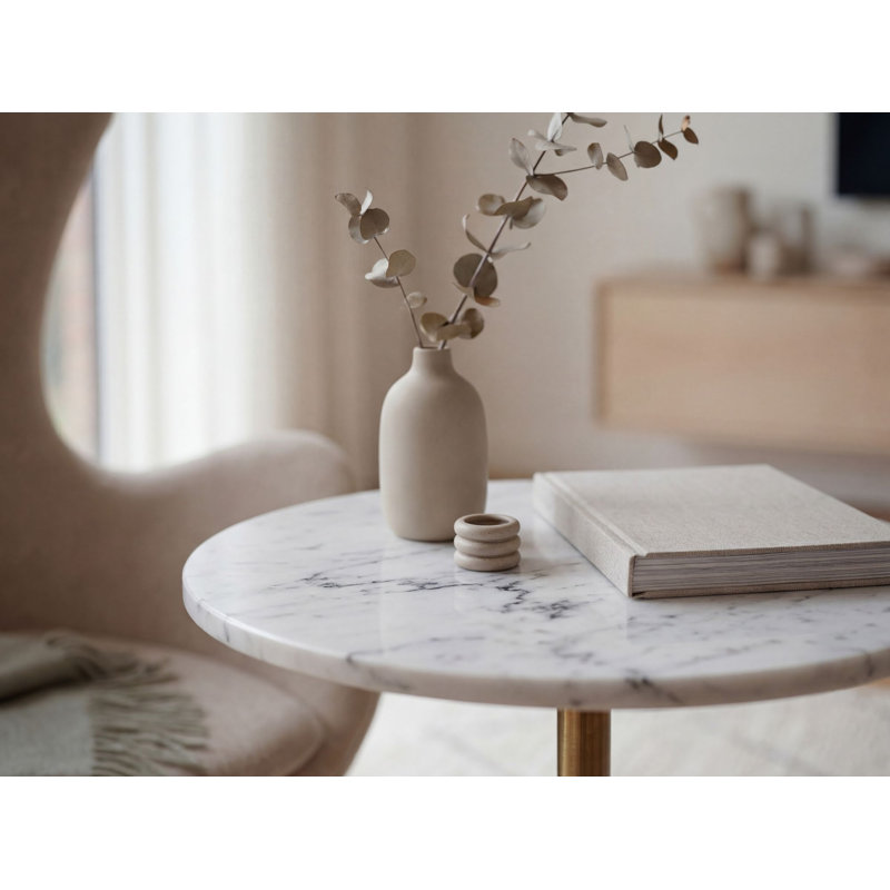 White Marble Round Side Table with Gold Aluminium Column