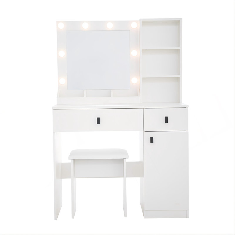 Vanity Desk With Lights, Vanity Set With Mirror, Makeup Vanity Desk With Large Drawers & Three Level Storage Dreeser, Vanitys/Vanities With 3 Lights Brightness Adjustable For Bedroom, White