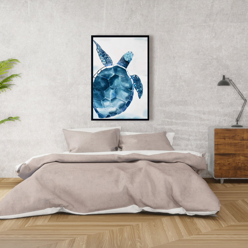 Tortue bleue, reproduction sur toile, H 36 po x l 24 po