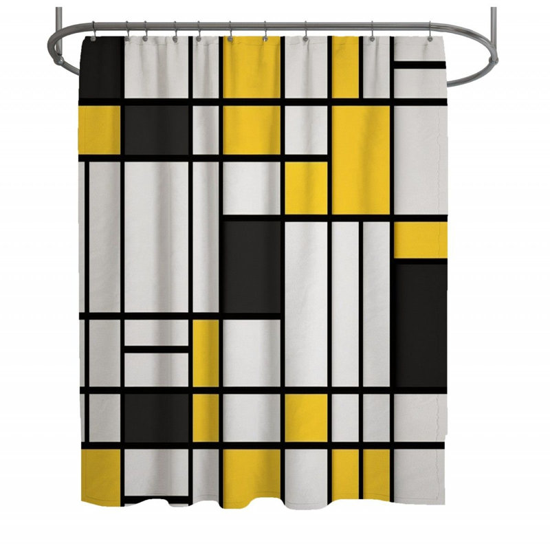 Rideau de douche Mondrian - décor de salle de bain moderne, H 73 po x l 70 po