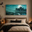 Art mural sur toile, "Ruined Castle Under Full Moon Blue River"-244165388