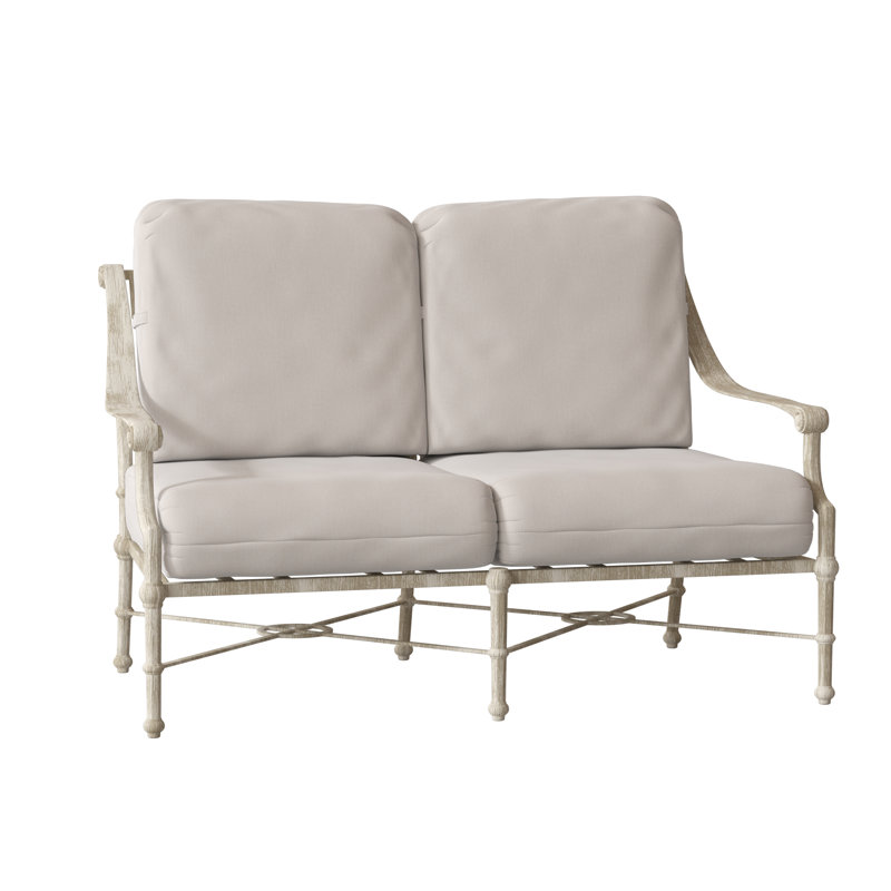Delphi 55'' Wide Metal Loveseat with Cushions, Canvas Bird's Eye Sunbrella® Canvas, Textured Black
