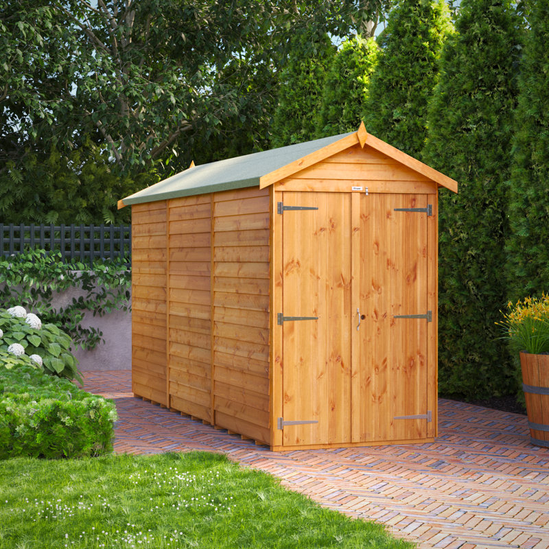 Powersheds 12 x 4ft Timber Overlap Windowless Apex Garden Shed, Double Doors