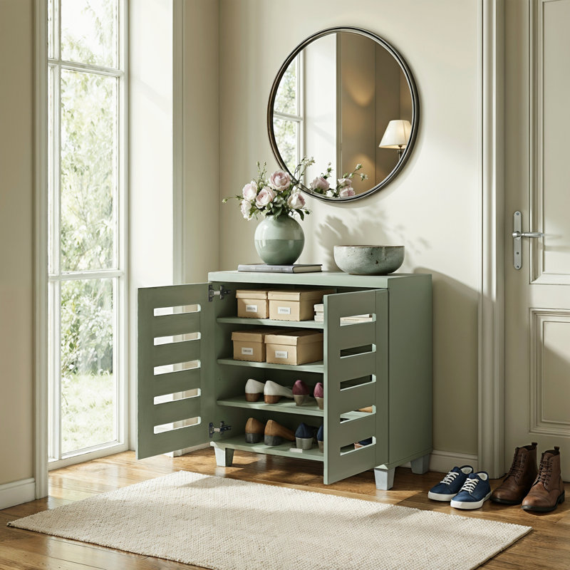 Millan 12 Pair Shoe Storage Cabinet, Sage Green