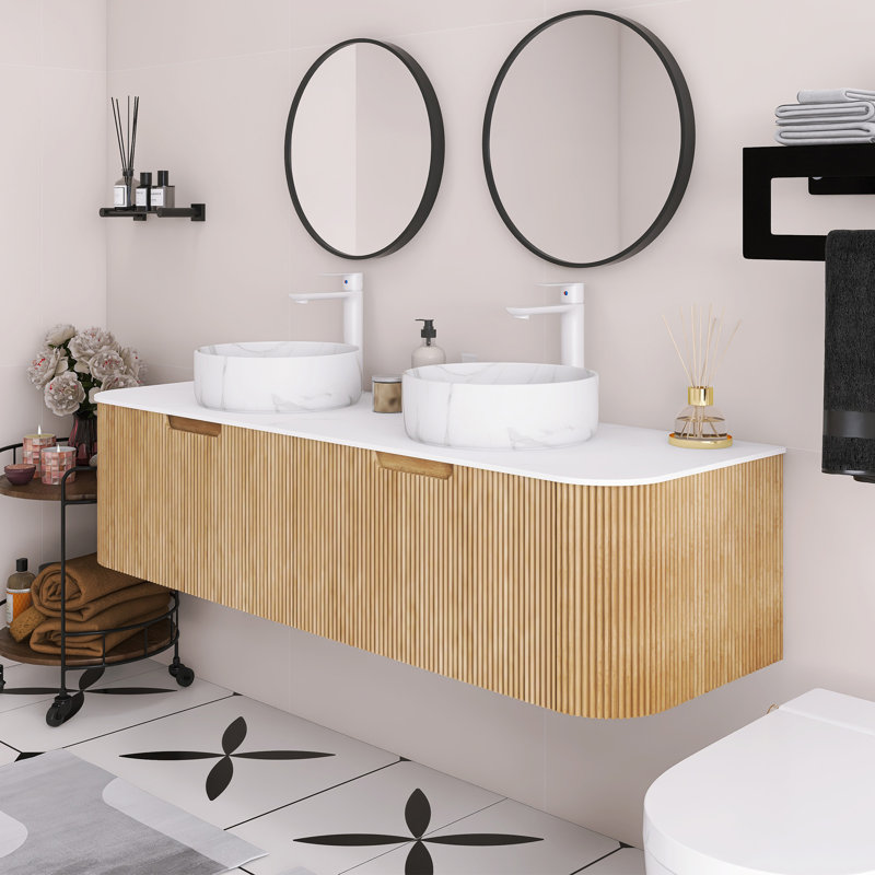 Meuble-lavabo mural 60 po Woodgrain, Naturel