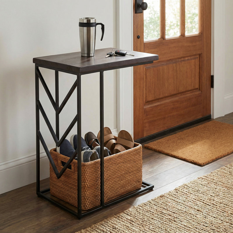 Warren Accent C-Table in Brown Color, Metal Base with Wood Top