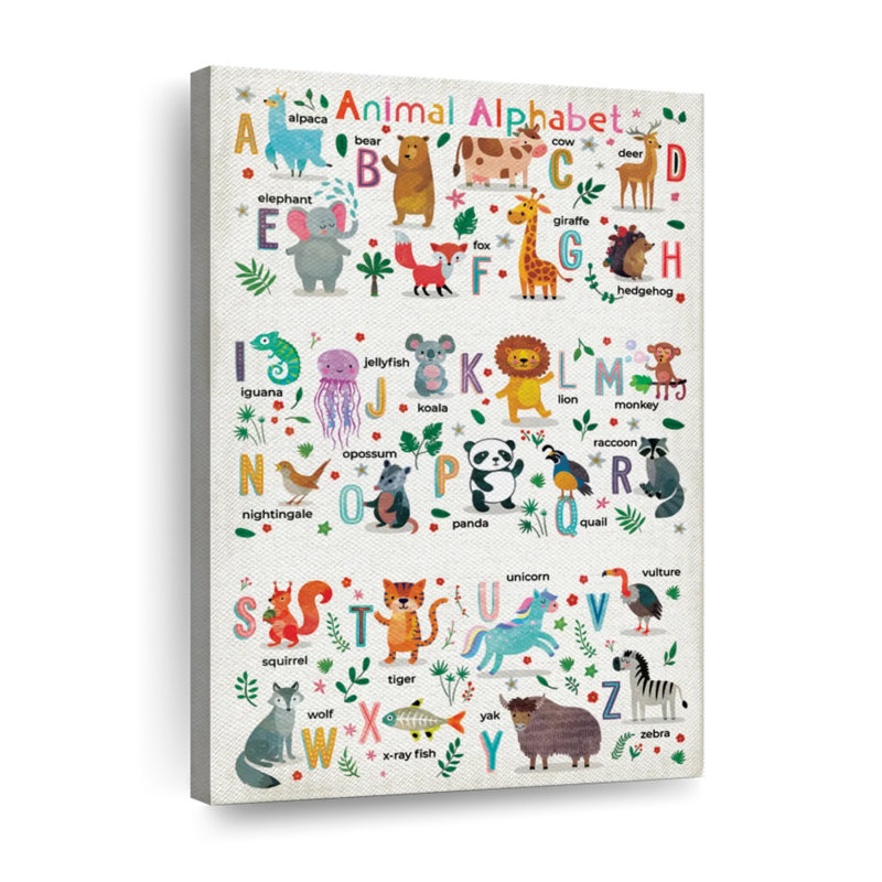 Alphabet animaux, impression sur toile tendue, H 51 po x l 34 po x P 1,25 po