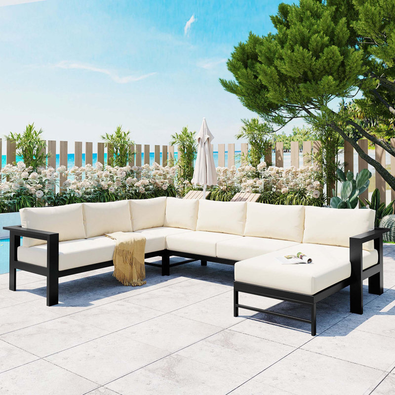 Ensemble de canapé modulaire d'extérieur en forme de U toutes saisons avec coussins ultra-épais de 5,9 pouces pour la cour, le jardin et la piscine