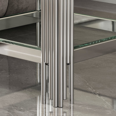 Silver Stainless Steel Frame End Table With Tempered Glass - Extra Storage, And Easy To Assemble Modern Construction Maximize Storage Space, Material