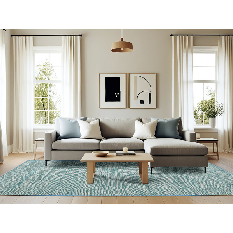 Tapis contemporain bleu, Rectangle 6 pi x 9 pi