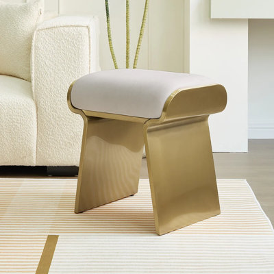 Upart Modern Beige Backless Vanity Stool Accent stools Leath-aire Upholstery Stainless Steel Frame