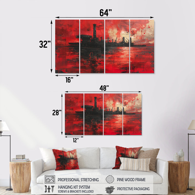 Lagan - Oil Rigs / Fields Wall Art Print Set, 32" H x  64" W