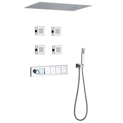 Thermostatic Shower System, 24.8*12.99" Two Functions Shower Head Ceiling Mounted with Handheld and Body Jets with Rough-in Valve
