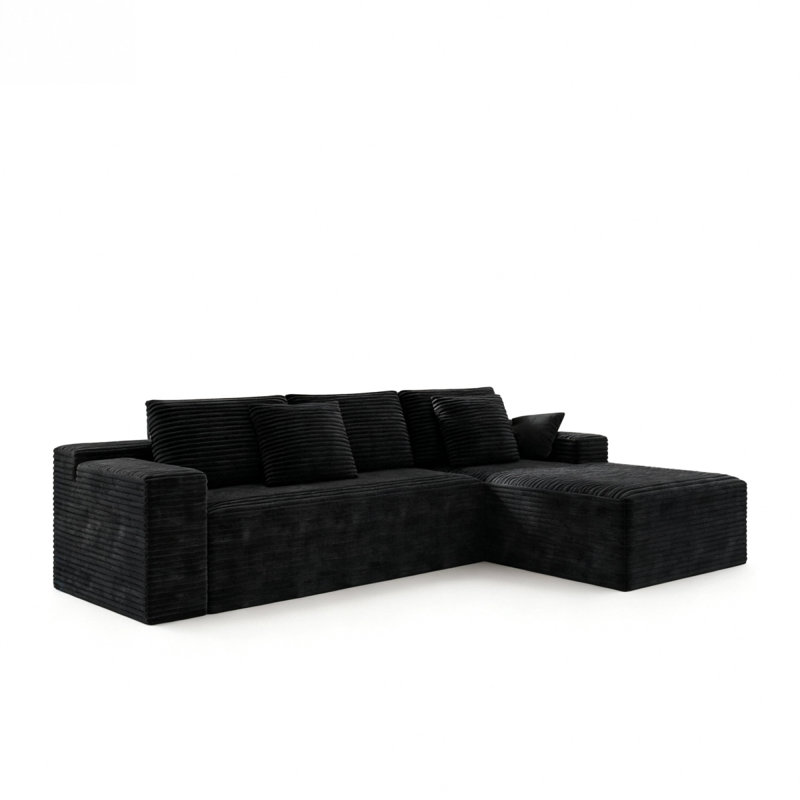 Siège de canapé modulaire 104,3 * 68,9 po, canapé rembourré compressé pour le salon, la chambre à coucher, un appartement, aucun assemblage requis, combinaison libre de 2 pièces, tissu en velours côtelé moelleux, NOIR