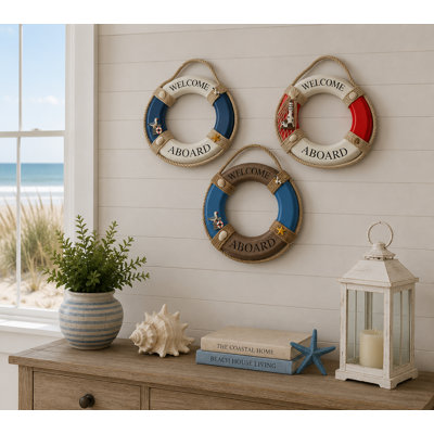 Set Of 3 Assorted Welcome Aboard Led Life Rings Wall Decor
