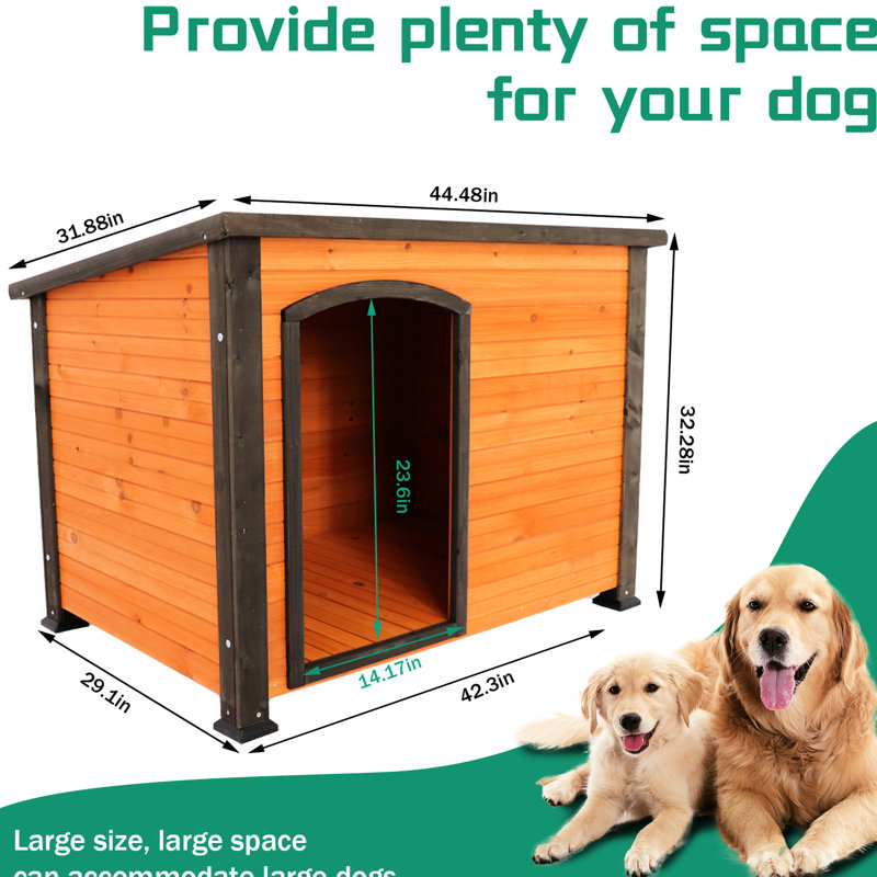Grande maisonnette d'extérieur et d'intérieur - 45 po en bois, pieds surélevés, chenil en bois massif noir doré pour chiens, et avec fondation imperméable supérieure, rouge or