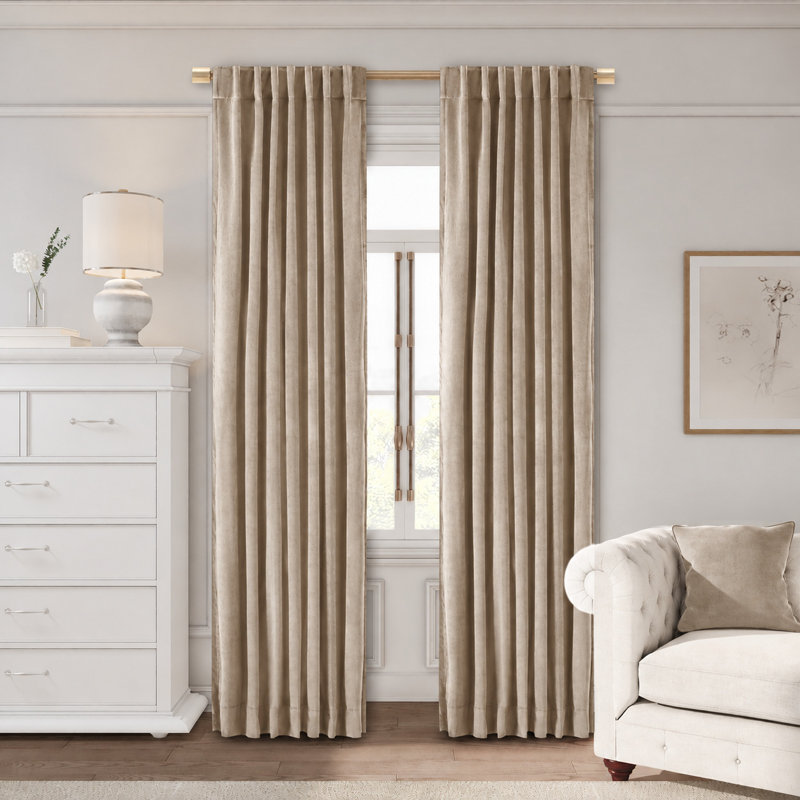 Premium Velvet Myreon Solid Color Blackout Thermal Rod Pocket Single Curtain Panel, Bone, 50" W x 96" L