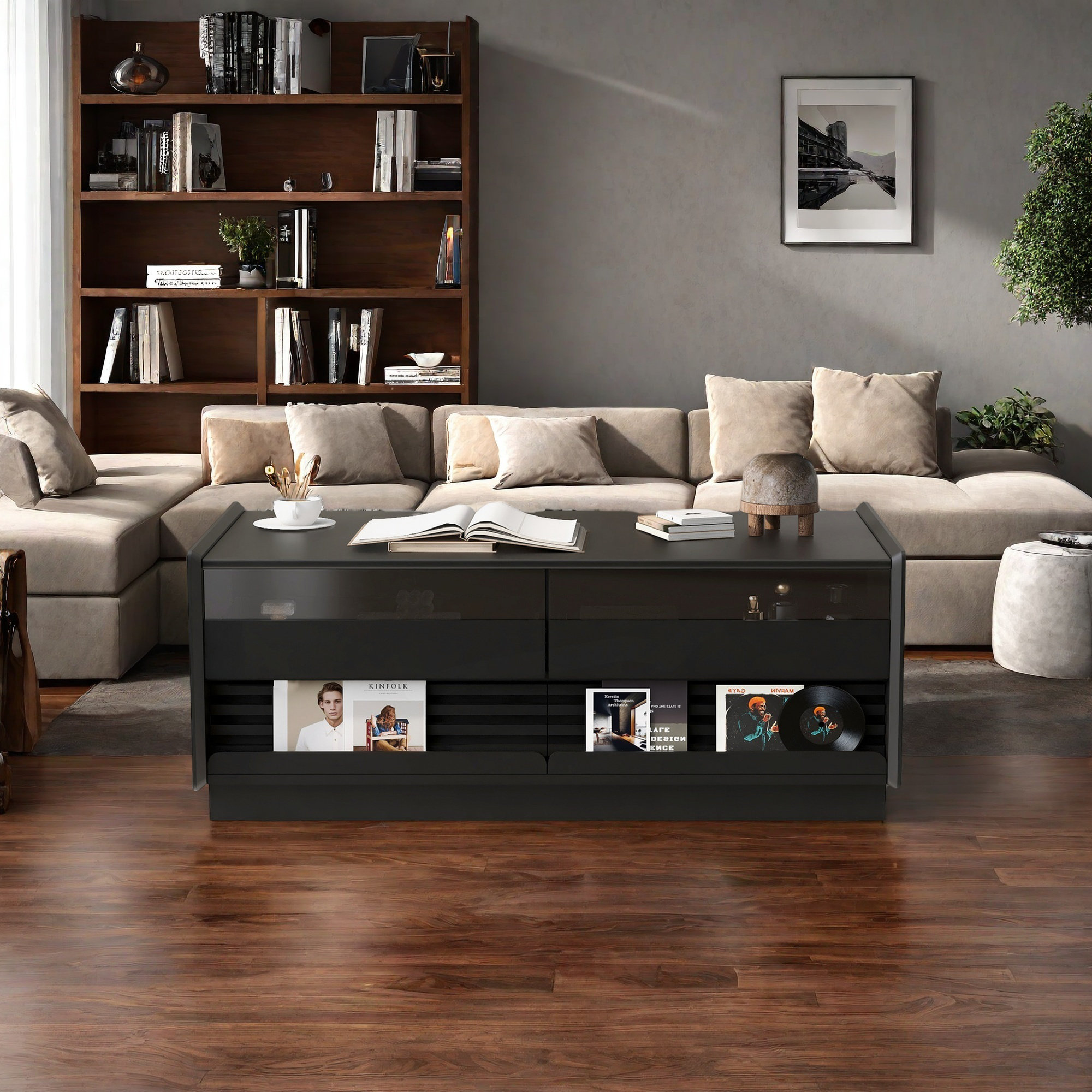 Latitude Run® Modern Rectangle Coffee Table With 4 Drawers And 2 ...