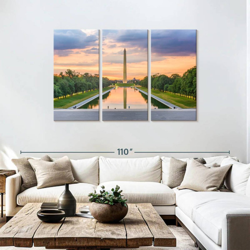 Monument de Washington au coucher du soleil, H 48 po x l 74 po