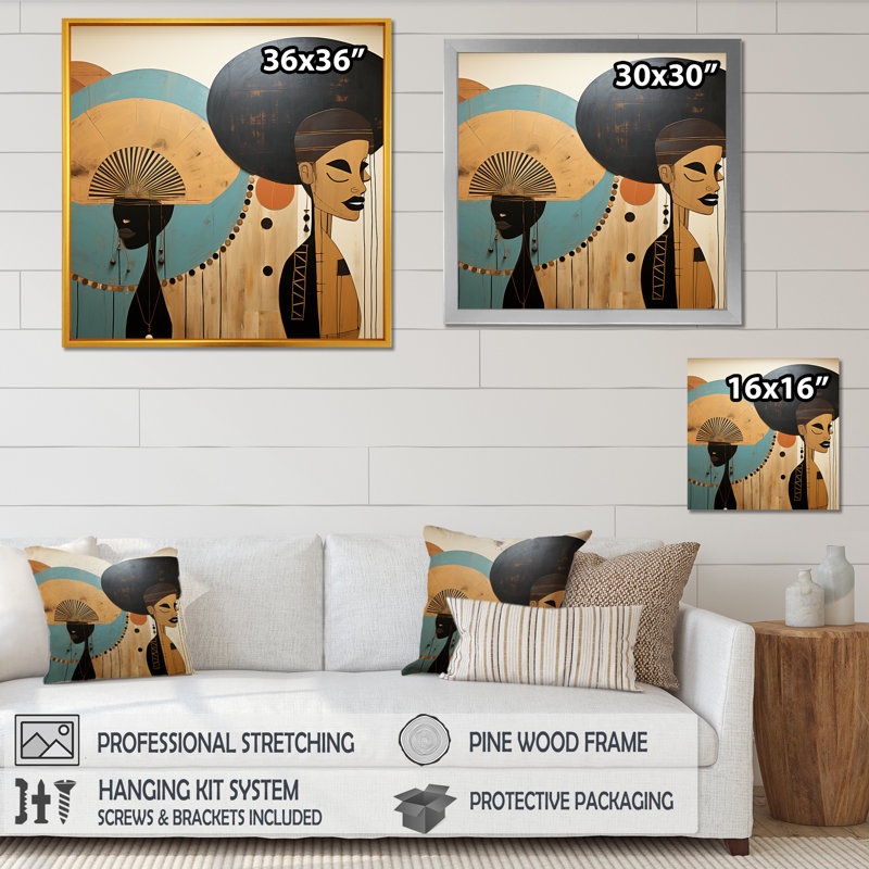 Portait Harlem Renaissance I - Art africain sur toile, art mural, Toile tendue, H 36 po x l 36 po x P 1,5 po