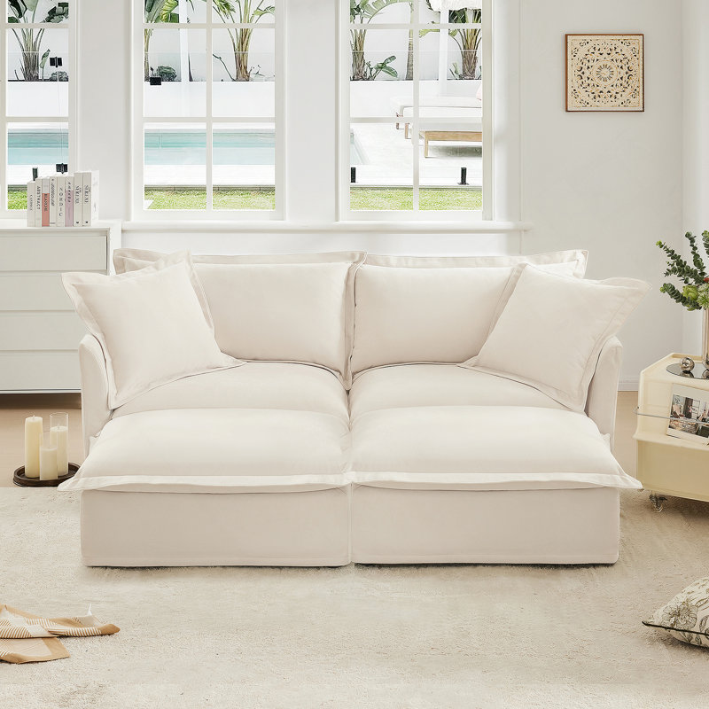 Canapé-lit confortable surdimensionné à 3 places avec repose-pieds pour la maison, Crème