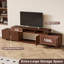 Ensemble de meubles de salon de style Mid-Century moderne, ensemble de divertissement de quatre pièces brun avec panneau en relief et tiroirs, meuble télé extensible avec rangement en bois et table basse pour téléviseur 75/85/100 pouces