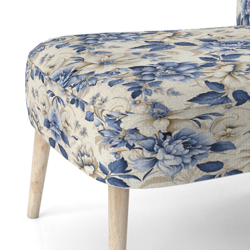Chaise d'appoint victorienne en damas bleu et blanc éclectique Victorian IV