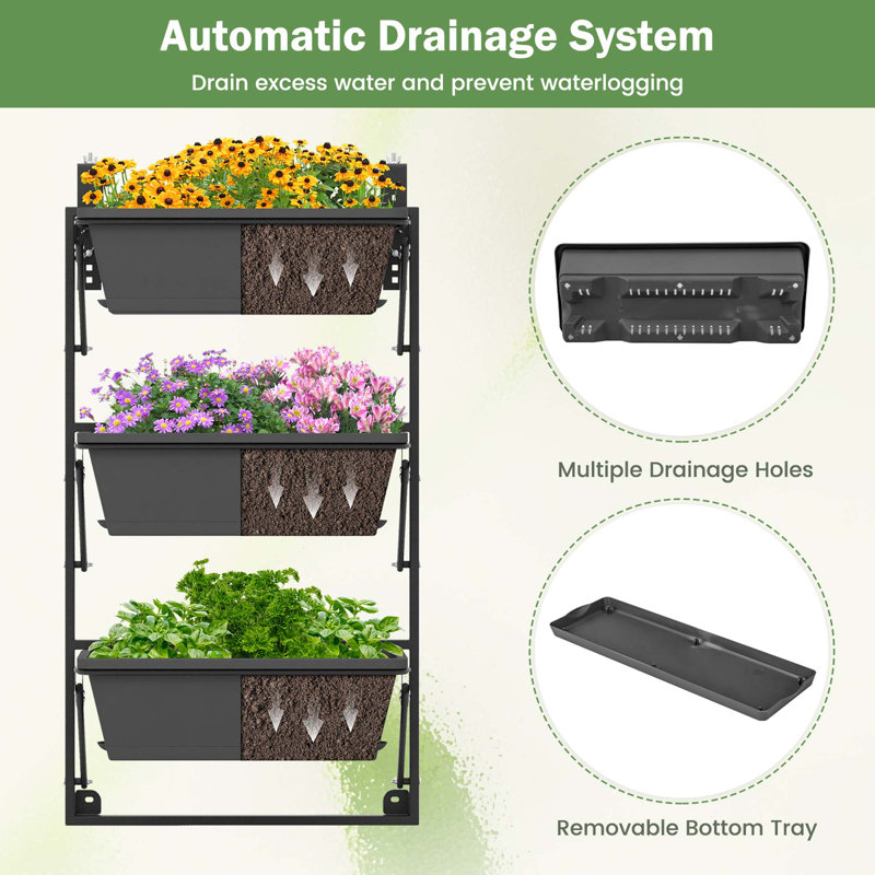 Arlmont & Co. Hanging Vertical Planter With 3 Planter Boxes & Detachable Hooks For Flowers