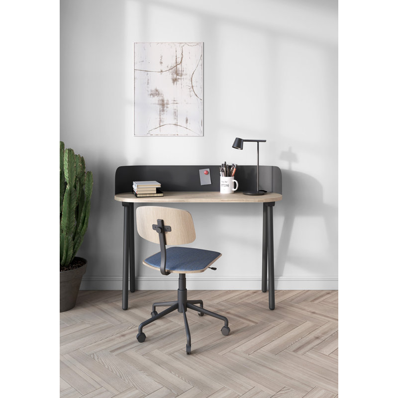 Eta Oval Solid Wood Base Writing Desk, Grey, Beige