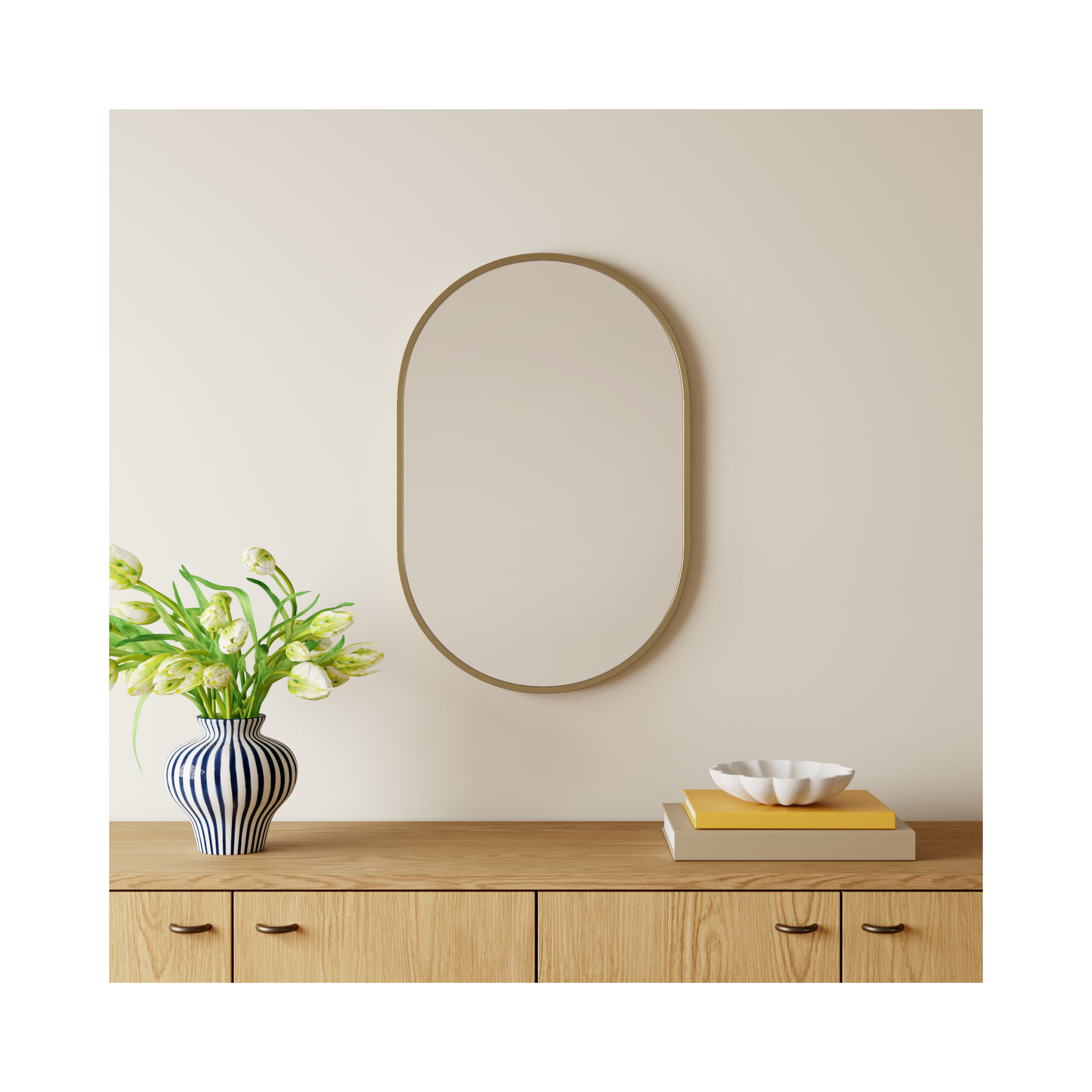 Sabine Metal Pill Wall Mirror, Brass, 30" x 20"
