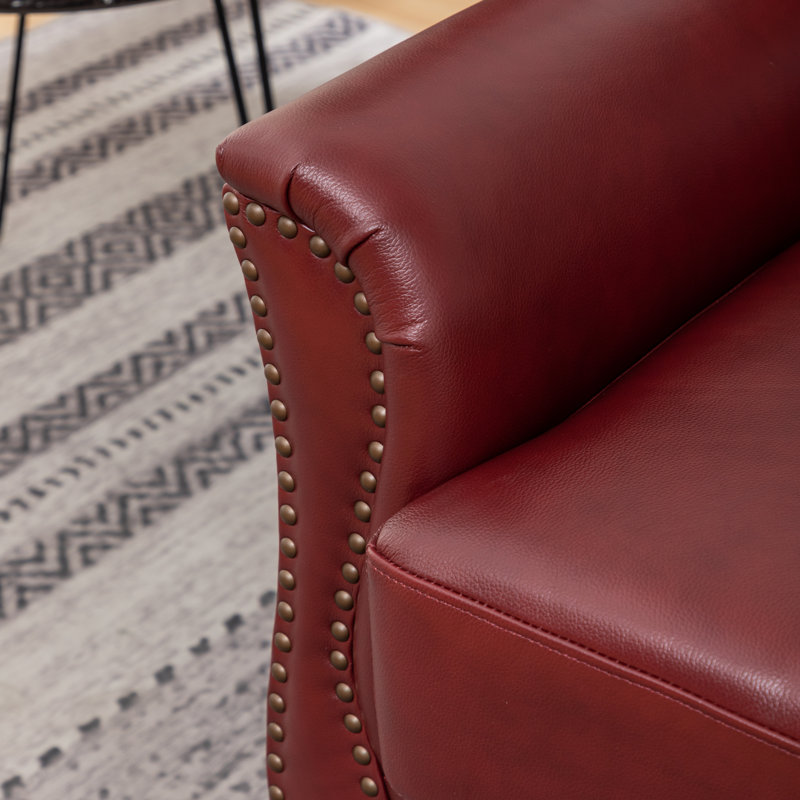 Shalisia 32'' Wide Upholstered Genuine Leather Armchair , Burgundy Genuine Leather