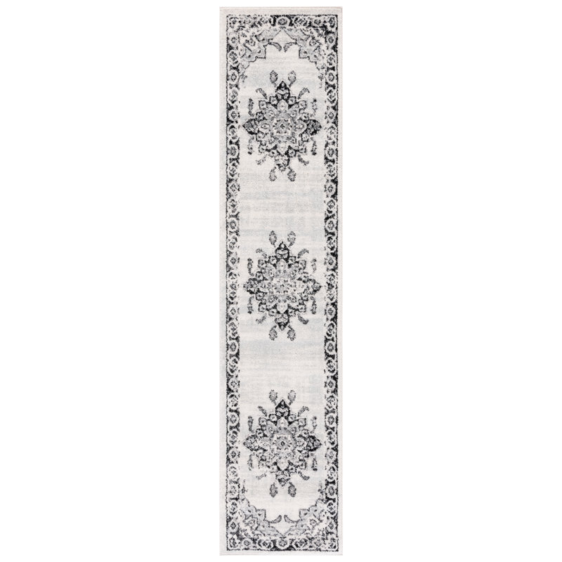 Tapis ivoire / noir Tulum 279, Tapis de couloir 2 pi x 9 pi