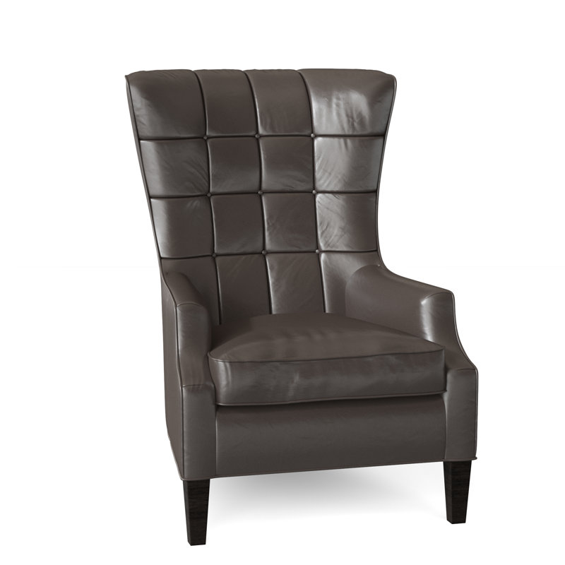 Gallin Leather Tufted Wingback Chair, Aline Fumo Genuine Leather, Cobblestone