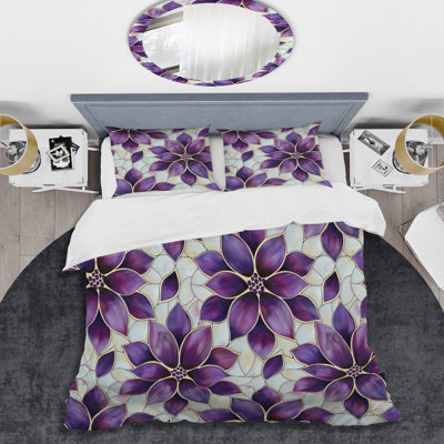 Purple Gold Flower Meadow Blooms - Transitional Duvet Cover Set